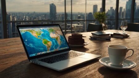 agente de viagens online trabalhando em home office com notebook