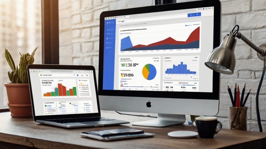 Dashboard Google Ads mostrando métricas de impressões e gráficos de performance para campanhas de tráfego pago