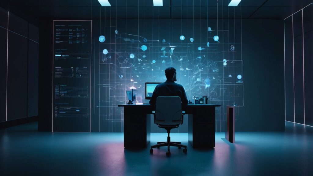 Ilustração de uma pessoa usando a interface do Gerenciador de Anúncios para entender o que é Meta Ads e como a plataforma funciona para iniciantes.